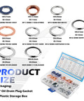 90 Piece Oil Drain Plug Gasket Kit With Crush Washers For M11 M12 M14 M16 M18 M20 Sizes with plastic storage box