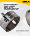 Drilax diamond hole saw, 2-3/4 inch with 1-1/8 inch cut depth and 3/8 inch shank for tile, glass, porcelain.