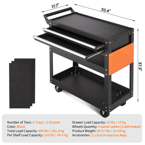 Beefy 5 Tier Rolling Tool Cart On Wheels With Heavy Duty 400 Lbs Capacity Metal Mechanic Tool Cart Featuring Lockable Drawers And Side Pegboards For Garage Workshop Repair Shop.