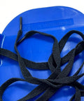 Close-up of Lawn Aeration Sandals With Adjustable Fit, featuring blue base and black laces for DIY lawn care and soil improvement.