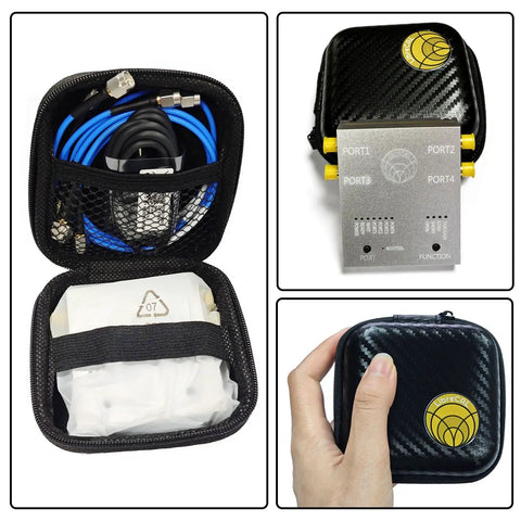 LibreCAL Matching Electronic Calibration Kit For LibreVNA Antenna Analyzer With Storage Bag, Quick In GUI Calibration, Metrology-Grade Accuracy, Easy S11 Directivity Testing For RF Hobbyists And Pros. black case with cables and calibration unit