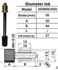 Heavy Duty Precision Thread Adjustment Screws With Ball End Hand Knobs, 50mm stroke, M6 diameter, for optical lens mounts.