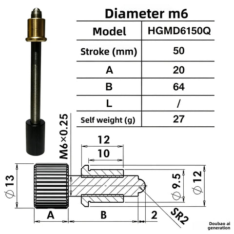 Heavy Duty Precision Thread Adjustment Screws With Ball End Hand Knobs, 50mm stroke, M6 diameter, for optical lens mounts.