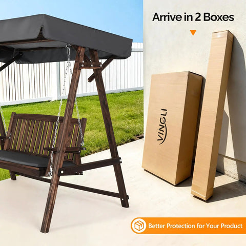 Porch Swing With Stand And Canopy Rustic Wooden Garden Swing Chair For Patio And Yard Decay Resistant Fir Wood Tilt Canopy To Block Sun