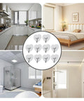 Heavy Duty Adhesive Wall Hooks With Slick Grip in a modern kitchen, bathroom, and bedroom, showcasing a clear transparent look.