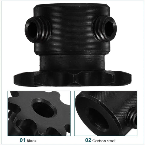 Heavy Duty 9 Tooth Carbon Steel Roller Chain Sprocket for Industrial Power Transmission, black color showing details.