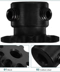 Super Tough 9 Tooth Sprocket Assembly Made From Durable Carbon Steel Featuring Roller Single Strand Component close-up showing black finish and connection points.