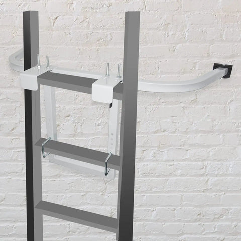 Heavy-Duty Ladder Stabilizer With Wing Span Wall Standoff For Extension Ladders, Gutter Access And Roof Work attached to ladder
