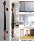 Sliding Barn Door Handle Long Two-Sided Push Pull Bar For Interior And Exterior Use, Round Wooden Door Handle Set In Red Copper Finish