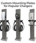 Commercial Grade Dual Port Electric Charger Pedestal Rock Solid Aluminum Freestanding Stand For Level Two Chargers with custom mounting plates.
