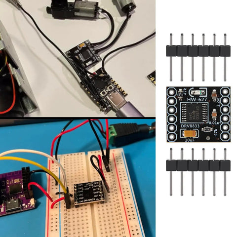 DRV8833 DC Motor Driver Controller Board Six Pack With Dual H Bridge 1.5A Output For DIY Arduino Robots And Breadboard Jumper Wires Kit Multicolored Dupont Cables on breadboard