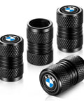 Universal Aluminum Tire Valve Stem Caps, Four Pack, Durable, Corrosion Resistant, Easy Install Air Valve Covers For Cars, SUVs, Trucks, Motorcycles, Bikes, Black