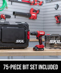 Tough As Nails 20V Brushless Cordless Hammer Drill Kit With Quick Charge Battery And Secure Case Holding 75 Heavy Duty Bits.