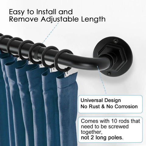 Heavy Duty Adjustable Blackout Curtain Rod Set From 16 To 144 Inches Wrap Around 1 Inch Diameter Metal Rod Kit detail