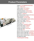 Product parameters for Precision Benchtop Mini Metal Lathe 8×39 Inch With Brushless Motor, Variable Speed 50-2500 RPM, 1100W power.