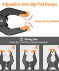 Six Pack Heavy Duty 4.5 Inch Plastic Spring Clamps showing adjustable anti-slip pad design for photography studios