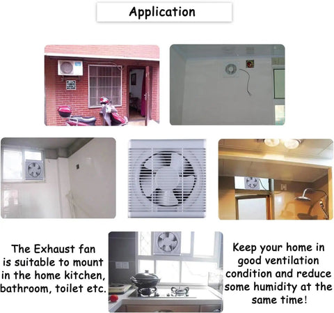 10 Inch Window Reversible Exhaust Fan For Through Wall Installation With Shutter Box And Blower Ventilation Air Extractor in various room settings