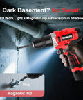 12V Cordless Drill And Driver Set With Two Batteries Ultra Lightweight shown in use on a wall, featuring LED light and magnetic tip.