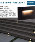 Six Pack Outdoor Step Lights 120V 3CCT Selectable Dimmable LED Stair Lighting in brown aluminum on wooden deck steps