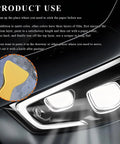 12X48 Inch Matte Black Taillight Tint Film Kit With Squeegee And Cutter on car headlight with application instructions.