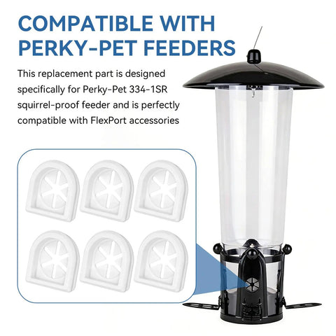 Perky Pet Bird Feeder Replacement Ports For 334-1SR Squirrel Proof Model With FlexPort Accessories. High-Quality Durable Parts To Keep Your Feeders Running Smoothly And Attract More Birds Without Damage Or Clogs In The Feeder System Easily.
