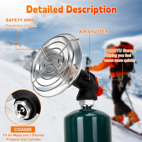 Portable Propane Heater For Camping And Outdoor Spaces, Rugged Base With Propane Tank Holder, ideal for snow activities