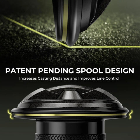 Close-up of Sharky X Spinning Reel spool design and line control for casting efficiency in freshwater and saltwater fishing.