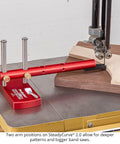 SteadyCurve 2.0 Band Saw Template Guide With Magnetic Base on band saw table, showing adjustable arm and blade offset feature SC2-25.