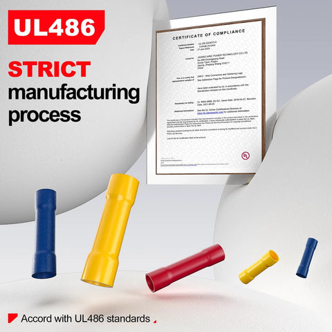 AIRIC UL-listed insulated butt connectors for 22-16 AWG, 100 pcs, PVC wiring crimps, assorted colors