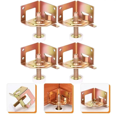 Adjustable Furniture Feet Set 8 Pack For Workbenches And Tables Levelers shown with threaded post and mounting bracket