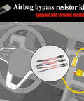Airbag bypass resistor kit, 3-piece set for SRS warning light; plug-and-play, high-temperature, installed in dash.