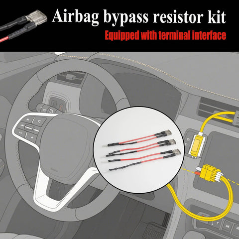 Airbag bypass resistor kit, 3-piece set for SRS warning light; plug-and-play, high-temperature, installed in dash.