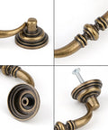 Antique Drop Bail Drawer Pulls Set Of Four In Bronzed Finish, close-up of vintage cabinet handles with screws