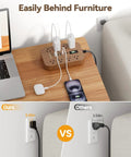 Wooden Walnut Power Strip With USB Ports, 5 Ft Long, 8 AC Outlets, 6 USB Ports Including USB C Fast Charging shown behind furniture