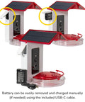 Killer 2 In 1 Hummingbird Feeder With Solar Smart Camera view showing battery compartment and USB-C charging cable.
