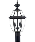 Newbury Outdoor Post Lantern 21 Inch 2 Light Medici Bronze French Country Lamp Post with beveled glass for gardens and driveways.