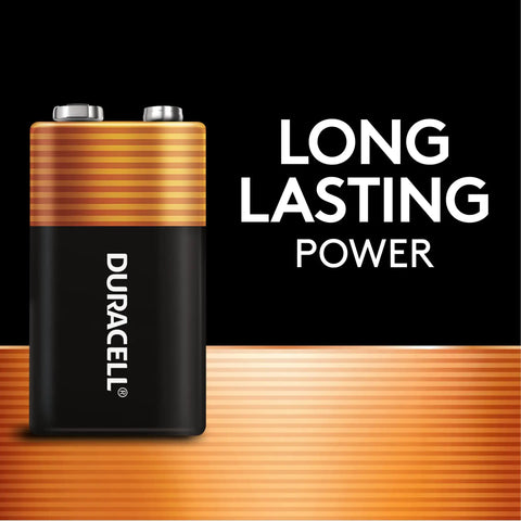 Built Tough 9V Batteries Four Pack For Smoke Detectors And Carbon Monoxide Alarms With Hella Reliable Power To Keep Your Home Secure And Ready For Emergencies Without Any Hiccup When Things Get Real 9V battery with Duracell branding.