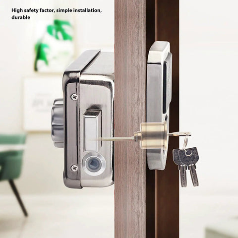 Top Shelf Electronic Deadbolt Door Lock With Dual Remote Controls And Extended Battery Power For Zero Drama Keyless Entry mounted on wood door.