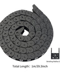 Drag Chain Cable Carrier 10x15mm Open Type For 3D Printer And CNC Router, 39.3 Inch Black Plastic Flat Chain With End Connectors