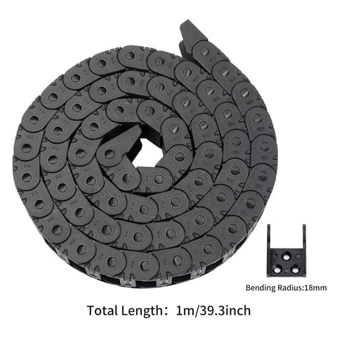 Drag Chain Cable Carrier 10x15mm Open Type For 3D Printer And CNC Router, 39.3 Inch Black Plastic Flat Chain With End Connectors