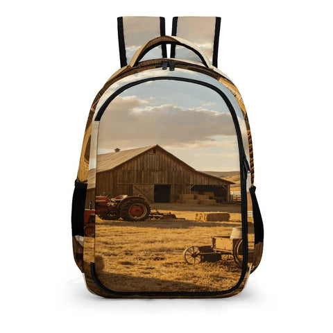 Tractor Barn Farm Landscape Printed Backpack For Unisex Everyday Use With Large Capacity Durable Polyester Daypack