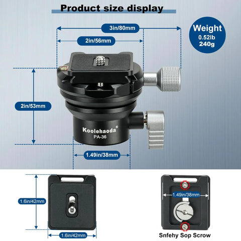 Heavy Duty Tripod Leveling Base Camera Leveler Featuring Arca Swiss Half Ball Mount, 2in/56mm size for quick tilt and seamless spin.