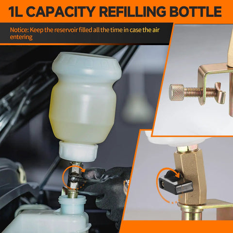 Brake Bleeder Vacuum Pump Kit One Person Operation Pneumatic Brake Fluid Extractor With 2L Fluid Reservoir And 1L Refilling Bottle Automatic Master Cylinder Refill Easy Bleed And Flush For Cars And Trucks