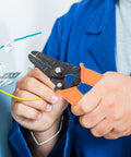Multifunctional Wire Stripper Tool For Automotive Wires And Cables, Handy To Use With Durable Chromium Vanadium Alloy Steel And PVC, Locks In Place For Precise Radial Cutting, Built Tough DIY Wiring And Auto Repair Tool in use on wires