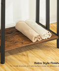Free Standing Towel Rack And 3 Tier Blanket Organizer Space Saver For Home with rustic shelf and metal frame, towels on shelf.