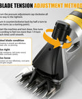 Blade tension adjustment method for No Sweat Heavy Duty Cordless Sheep Shears For Dewalt 20V Max Battery Not Included.