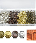 Top Tier Heavy Duty Antique Brass And Red Copper Upholstery Tacks With Classic Vintage Daisy Head Caps For Sofas Chairs Beds And Kick Butt Diy Renovation Projects Real Seven Sixteenth Inch Decorative Furniture Nails Solid Two Hundred Piece Set in various colors.