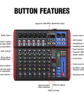 SI Series Portable Recording Mixer With 99 DSP Effects, Mic Preamps, USB Audio Interface, Bluetooth Streaming, And Pro Grade Multi Channel Input For DJ, Karaoke, And Home Studio Setup SI 8UX showing button features and audio controls