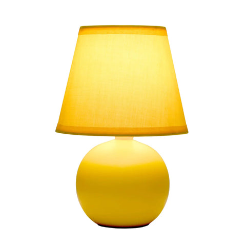 Two Pack Mini Ceramic Globe Table Lamps With Yellow Fabric Shades, 8.66 Inch Tall, 5.51 Inch Shade Diameter, Bulb Not Included, 40W B10 E12 Compatibility, Great For Living Room, Bedroom, Dorm, Office