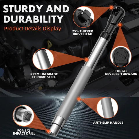 Half Inch Offset Extension Wrench For Electric And Impact Tools with Pro Grade Beefy High Torque Socket Adapter details
